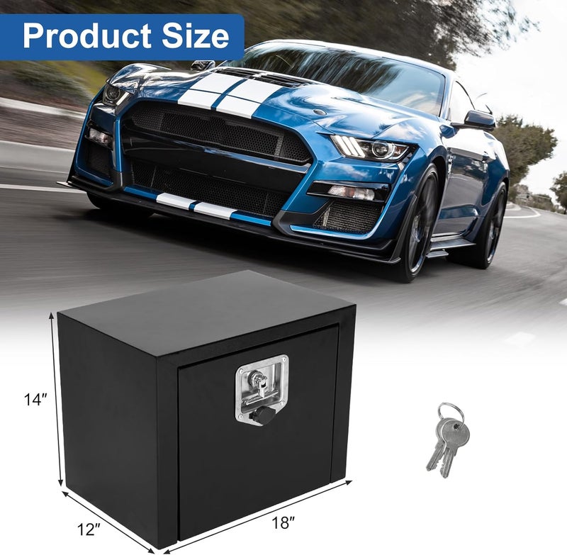 confote Black Steel Underbody Truck Tool Box with T-Handle Lock,Heavy Duty Truck Tool Box Truck Storage Organizer Tool Box Chest For Storage Smooth Surface,Waterproof-18"x 12"x 14" inch - Image 2